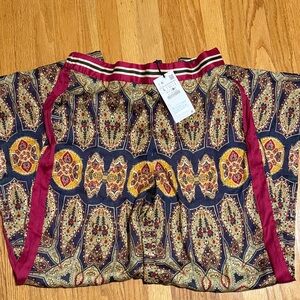 Zara Navy, Burgundy and Gold Paisley Silky Pants